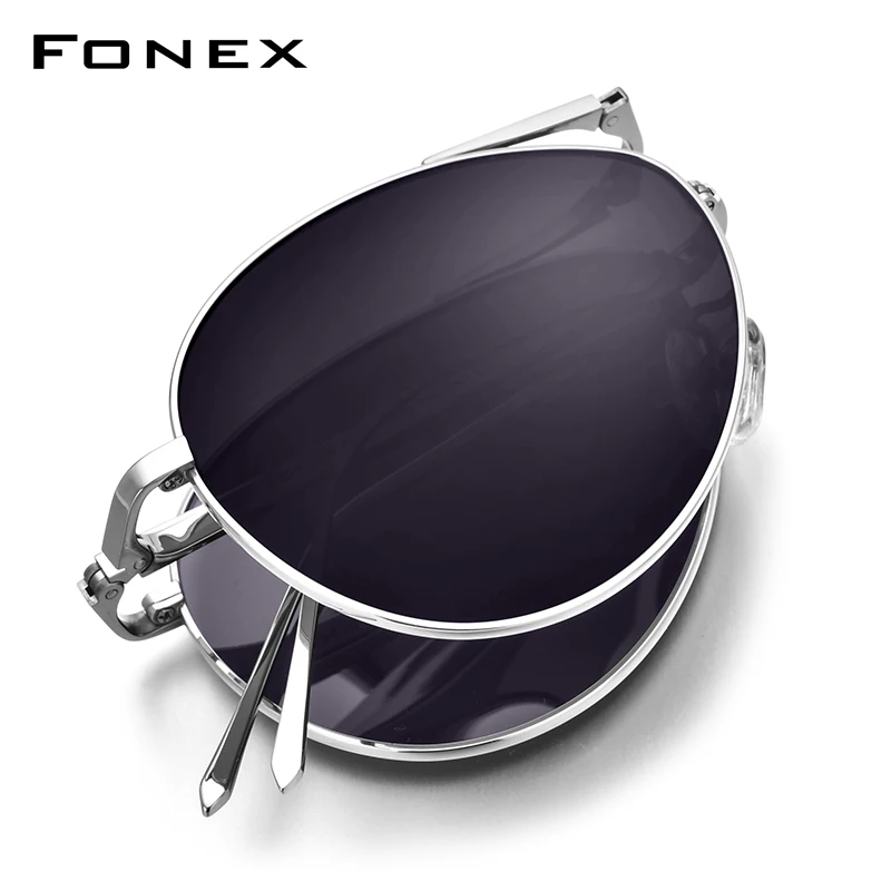 FONEX Pure Titanium Polarized Sunglasses Men Folding Pilot Sun Glasses for Men New Brand Designer High Quality Shades 838