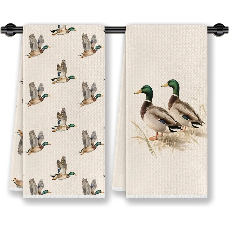2PCS farmhouse mallard duck kitchen rag, mallard duck decoration, country farm animal duck hunting decoration hand tea towel
