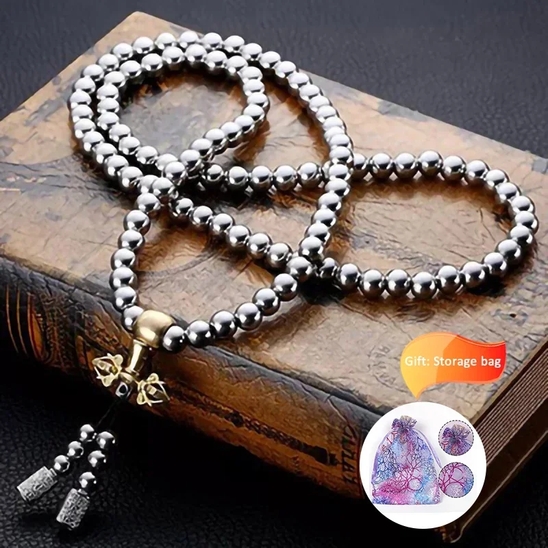 NONE Tactical 8mm Steel Chain Buddha Beads Bracelet Black 3