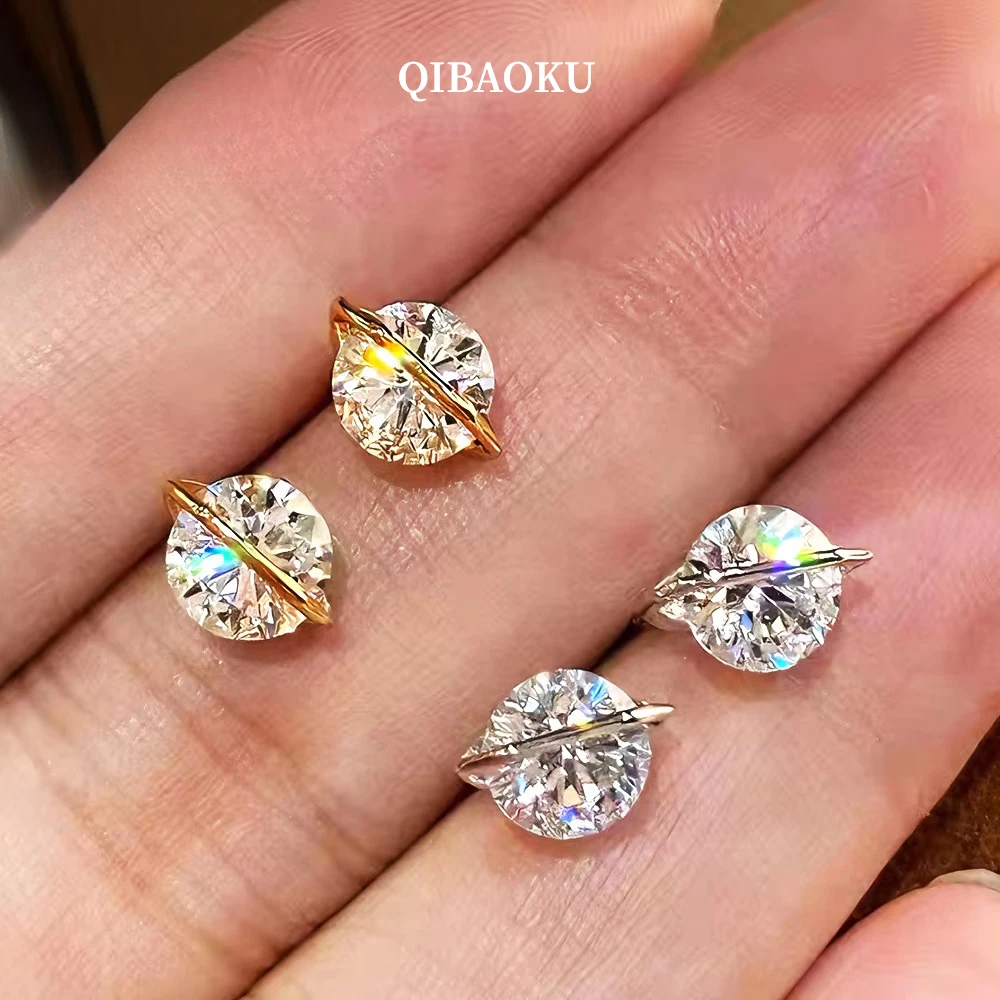 QIBAOKU S925 Silver Carbon Diamond Stud Earrings Planet Orbiting Rotatable Solitaire Zircon Studs for Women Gifts Jewelry 2026