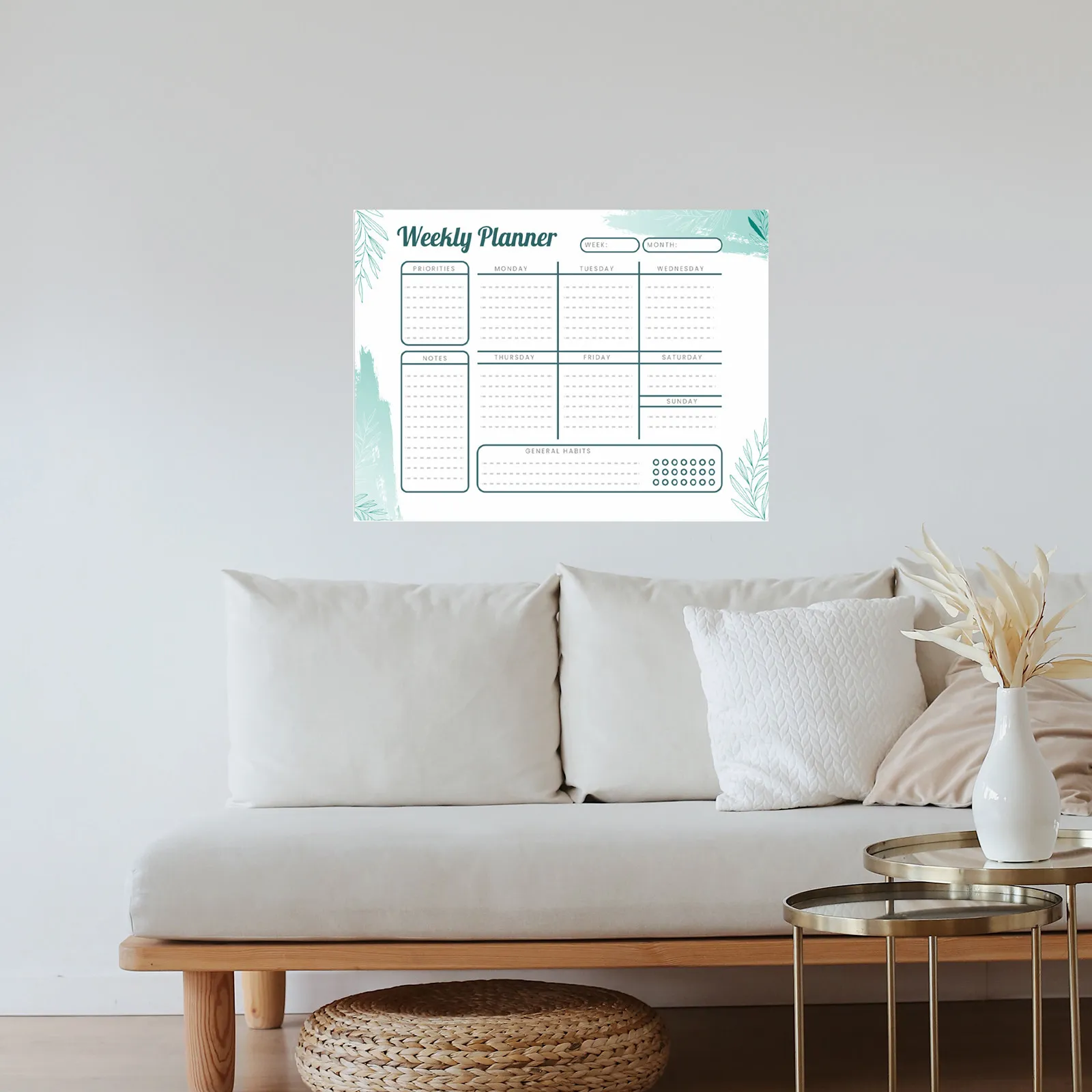 White Board Schedule Adhesive Whiteboard Calendar Dry Erase Wall Decal PVC Sticker Weekly Planner