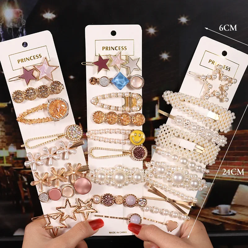 10pc New Fashion Pearl Imitation Beads Hair Clip for Women Girls Elegant Korean Design Snap Barrette Stick Hairpin Set HairStyle