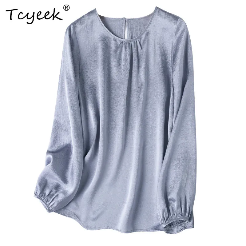 

Tcyeek 100% Real Mulberry Silk Blouse Elegant Blouses for Women Solid Color Summer Clothes Womens Tops Loose Fit Топ Женский