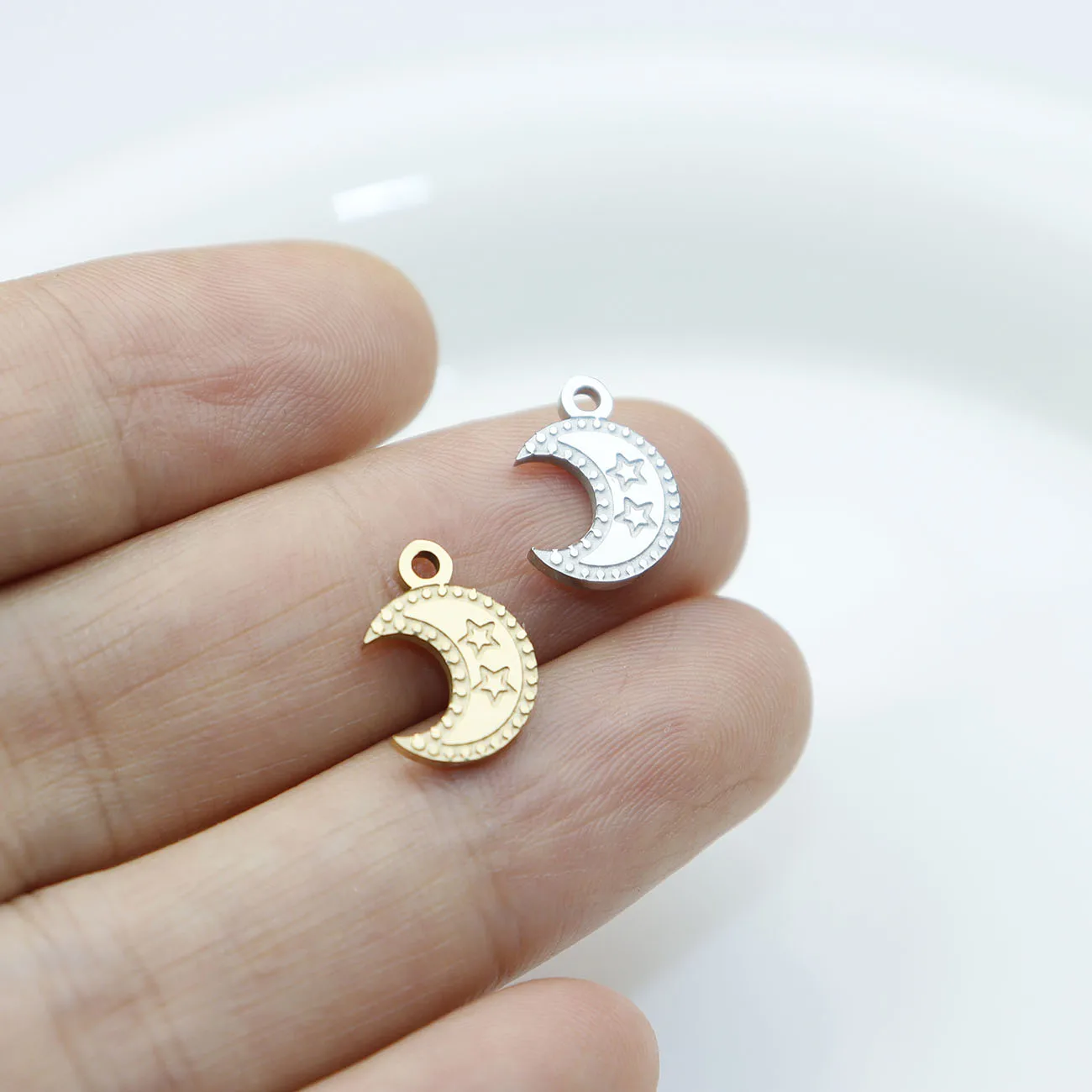 5pcs Stainless Steel Moon High Quality Anti Allergic Girl Charms Pendant DIY Jewelry Accessory Necklace Earrings PVD Plate