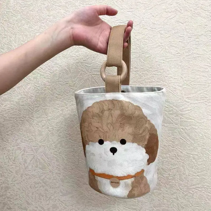 Animal Printing Poodle Panda Cat Canvas Handbag Eco-Friendly Bucket Bag Reusable Bag Grocery Bag