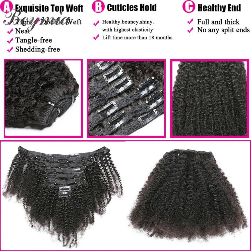 Réinitialisation d'extension de cheveux humains bouclés afro crépus noirs, cheveux humains mongols, 120g, tête complète