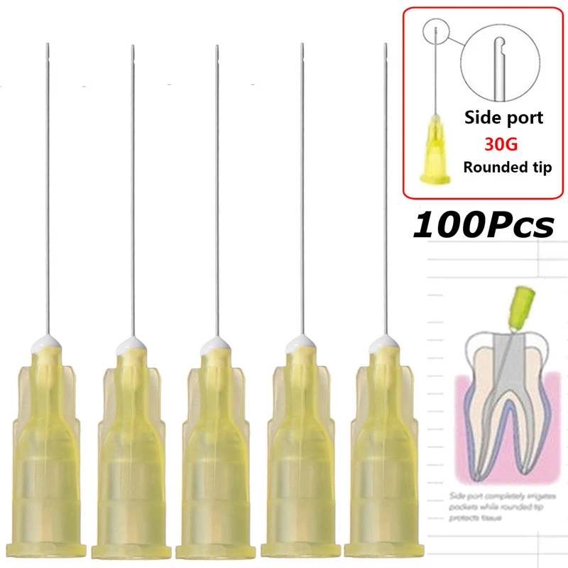 100Pcs Dental Endodontic Irrigation Needle Irrigation Needle Tips 30Ga Plain Ends Notched Endo Needle Tip Syringe