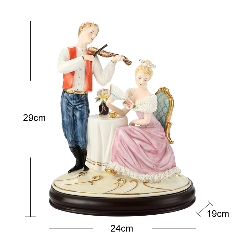 Playing the violin Romantic couple Ceramic character ornaments Modern pure handmade exquisite