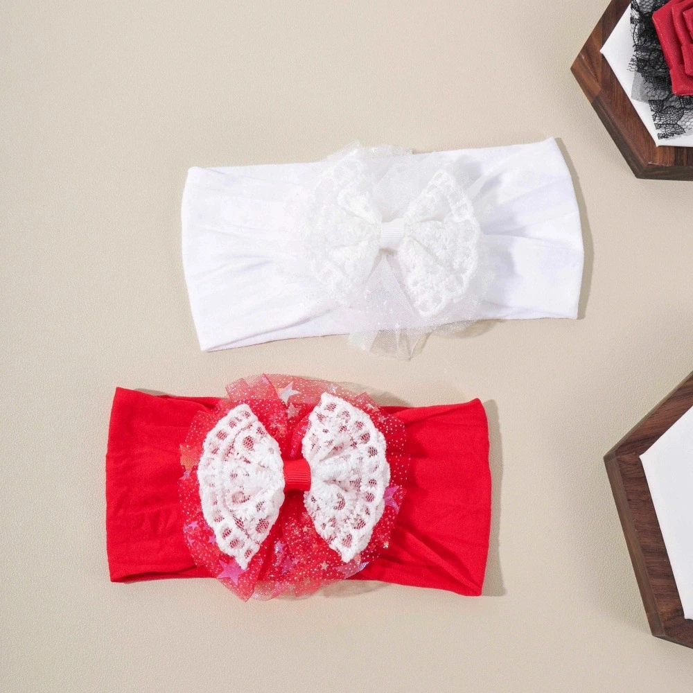 

Kids Nylon Red Headband for Children Hair Accessories Lace Bow Baby Girl Headbands Turbans for Newborn Babies Bowknot Headwraps