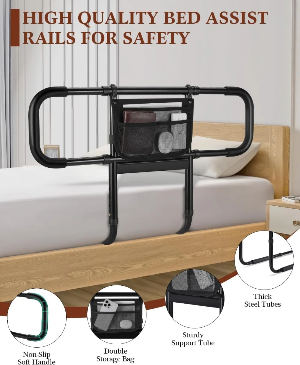 Регулируемые поручни для безопасности пожилых людей с датчиком движения, подходят для полных двуспальных кроватей King Queen