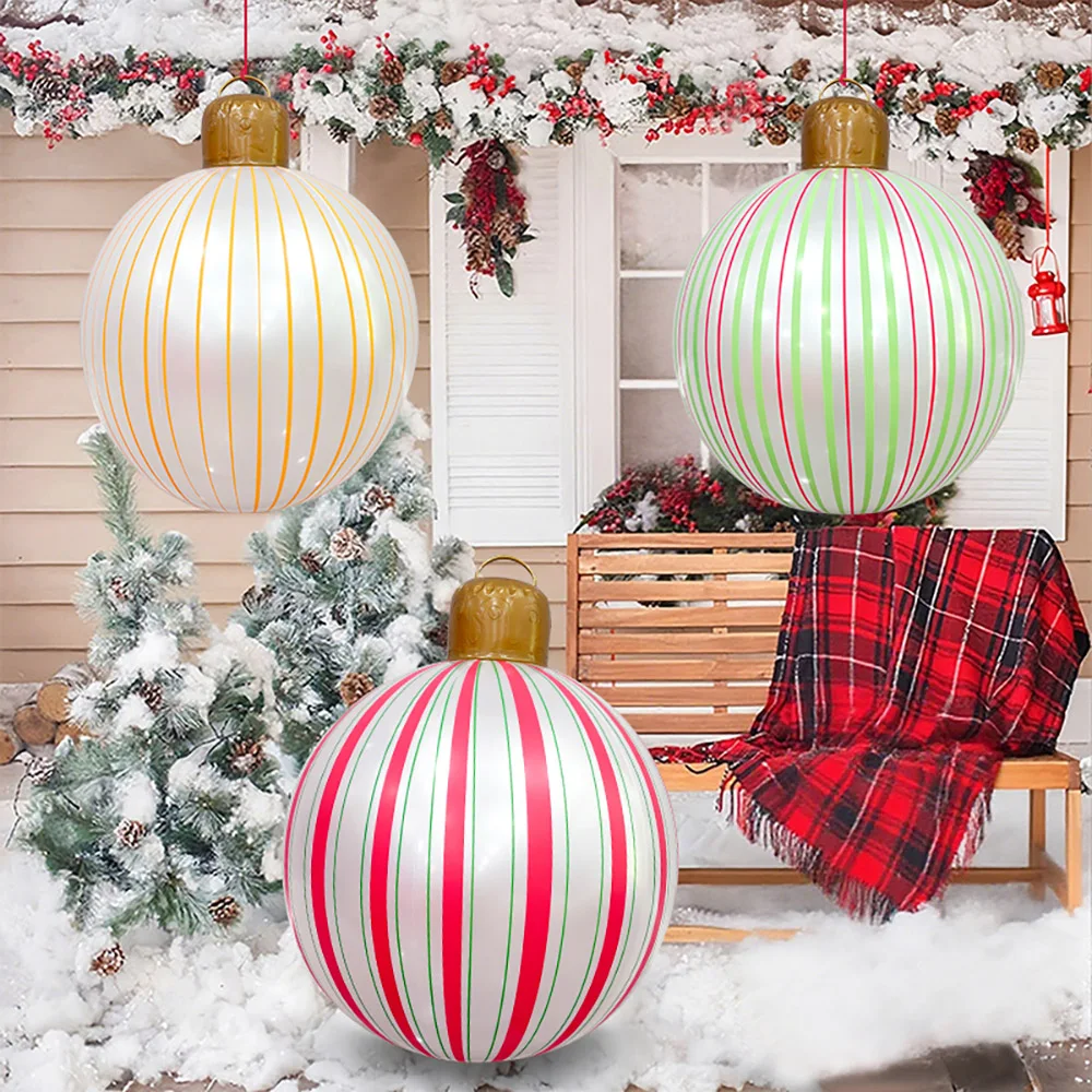 3pcs inflatable striped Christmas balls made of PVC material for Christmas and New Year party decoration and Christmas gifts