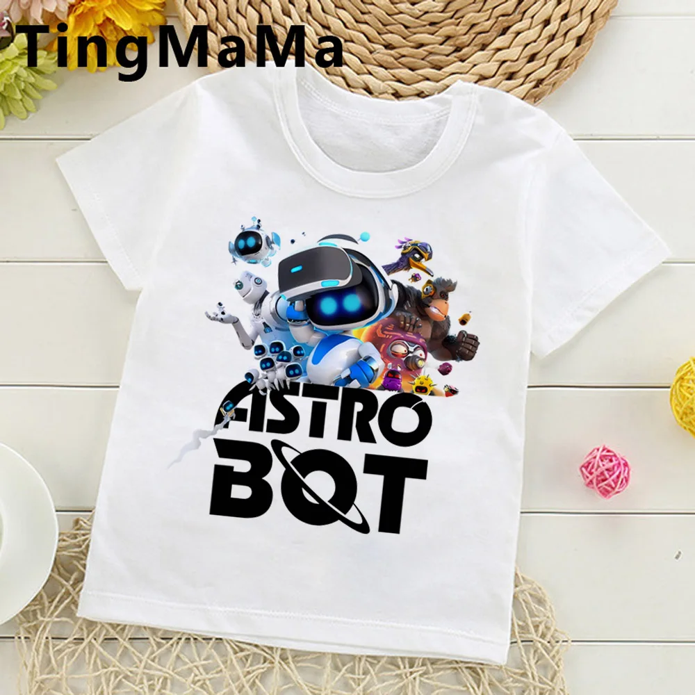 Astro Bot T-shirts for Children Cute Cartoon Figure Graphic T Shirts Boys Casuals Short Sleeves Tops Fashion Kids Clothing