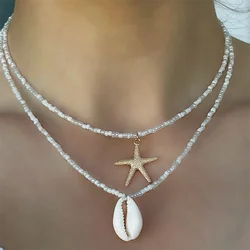 Bohemian Handmade White Beads Chain Fashion Necklaces Starfish &Shell Pendant Jewelry For Women Accessories N0460