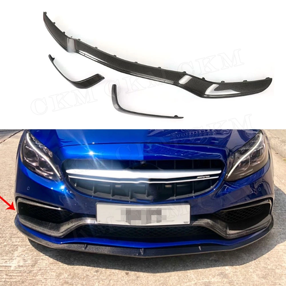 

C Class Carbon Fiber Front Bumper Mid Lip Spoiler Canards for Mercedes Benz W205 C63 AMG S C180 C200 C260 Sedan 15-17 3PCS