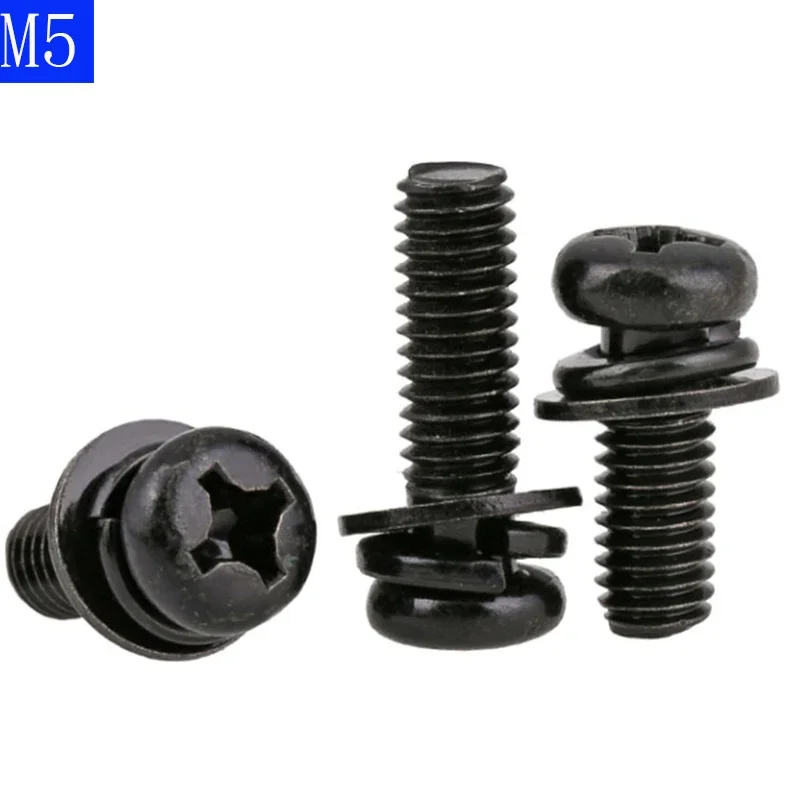 M5 - 0.8 Cross Recessed Pan Head Screws Bolts, Spring Lock Washer and Plain Washer Assemblies