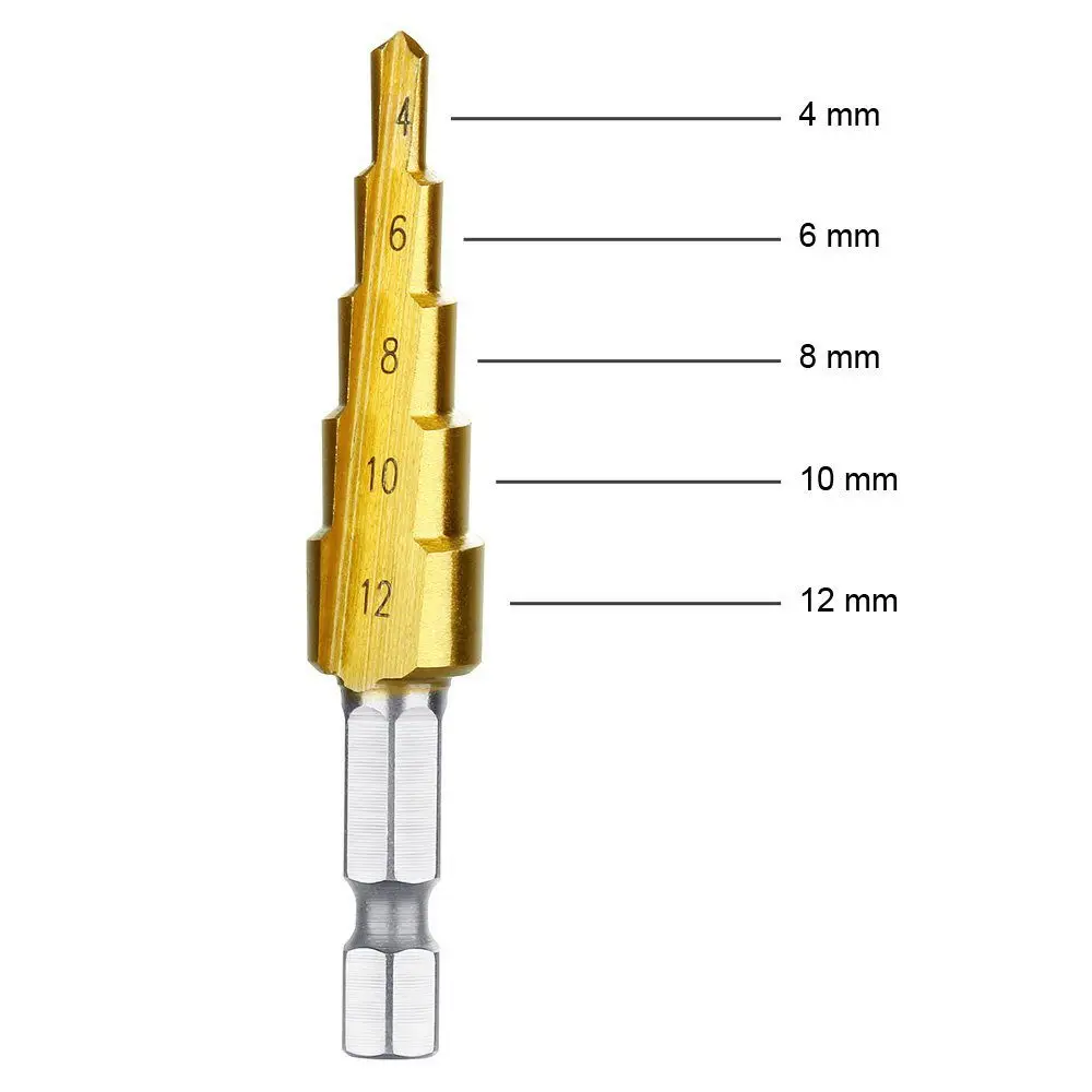 3 pcs HSS Titanium Step Drill Bit Set & 1 pcs Automatic Center Punch