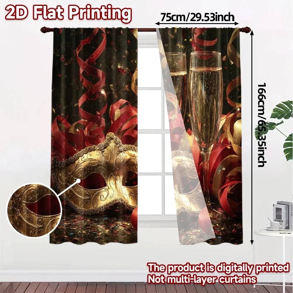 2pcs, 2D FLAT PRINTING Curtains (Without Rod) Festive Masquerade Light Filtering Chic Curtains Versatile Polyester Fabric