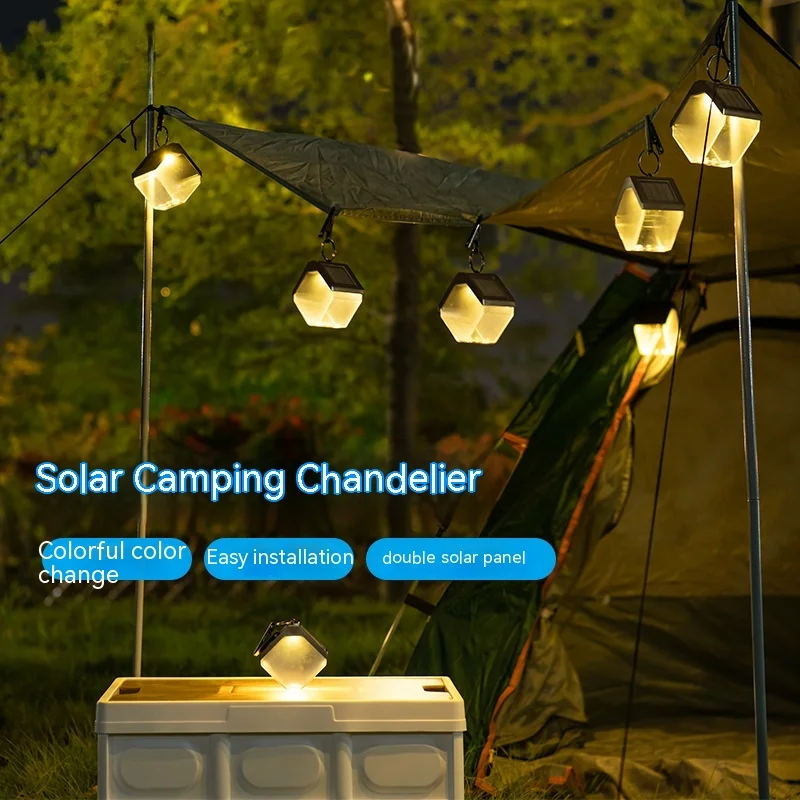 New Solar Ice-Cream Brick Chandelier Outdoor Decoration Villa Hanging Lamp Garden Light Control Induction Atmosphere Garden Lamp