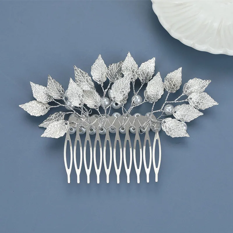 Floralbride Handmade Rhinestones Crystal Pearls Leaf Bridal Hair Comb Wedding Headpieces Women Gilrs Jewelry Hair Accessories