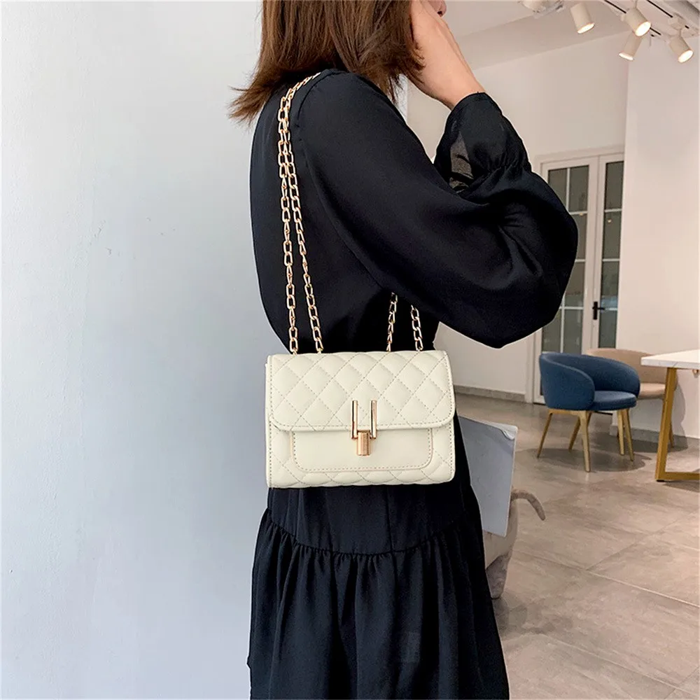 Fashion Summer Women Shoulder Bags Korean Version Pu Leather Texture Chain Rhomboid Handbag Messenger Bag Crossbody Phone Bags