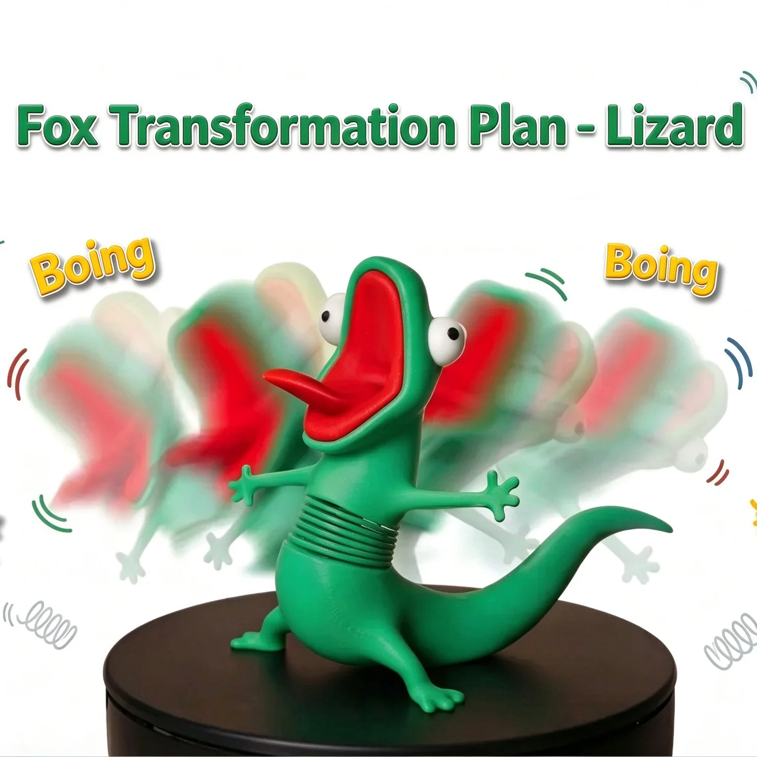 Funny Lizard Tom Spring Wobble Ornament Beaver Transformation Project 3D Print Green Screaming Lizard Figurine Stress Relief Fid