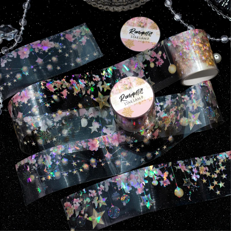 40mm * 200cm/roll Romantic Star Lamp Theme Shell Light PET Tape DIY Scrapbook Diary Album Planner Aesthetic Stationery Supplies