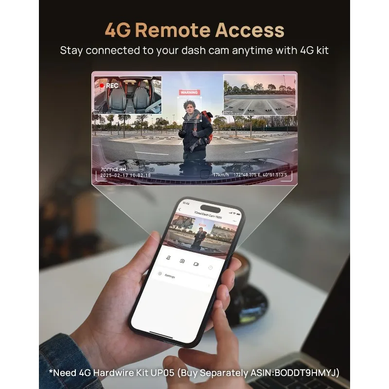 كاميرا داش 4K T800 ذات 3 قنوات، كاميرا داش أمامية وخلفية داخلية (2160P+2160P+1080P)، STARVIS 2 IMX678، رؤية ليلية HDR، Dash Ca #4