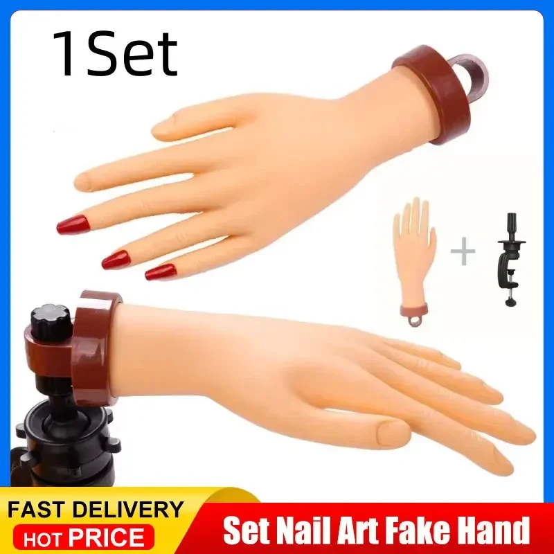

1Set Nail Art Fake Hand Flexible Soft Adjustable Plastic Finger Practice Prosthetic Model Training Display Manicure Tool
