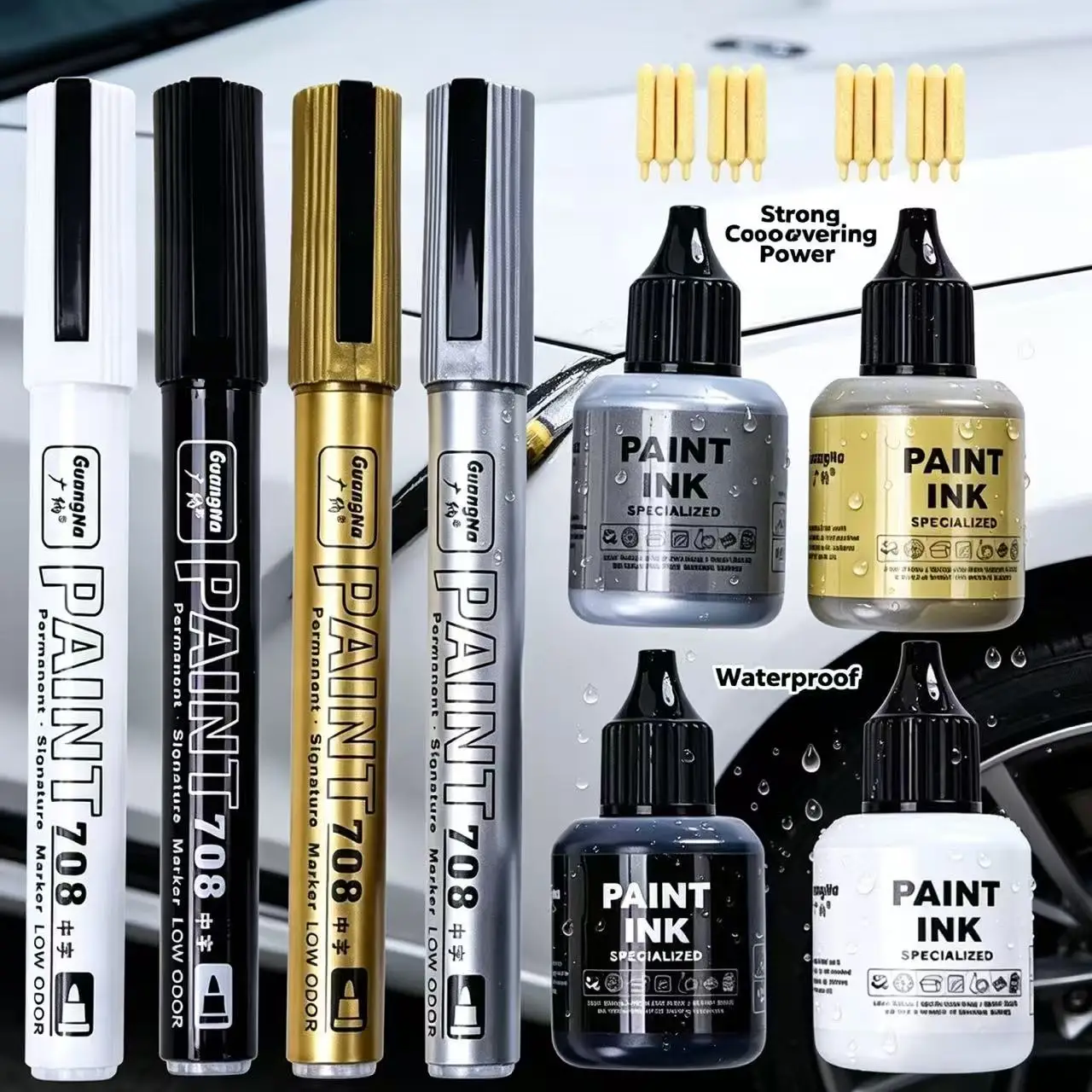 

Gold Silver White Black ink with Pen Set Permanent Metallic Paint Marker Pen DIY Resin Mold Tire Metal Oil Markers Pens Drawing