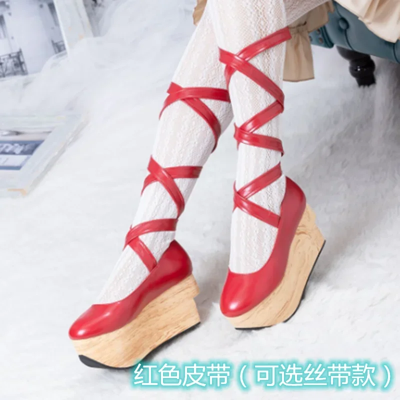 Zapatos de tacón alto con plataforma para mujer, sandalias con tiras cruzadas, Creepers de Cosplay de Lolita, zapatos japoneses Harajuku, caballo balancín