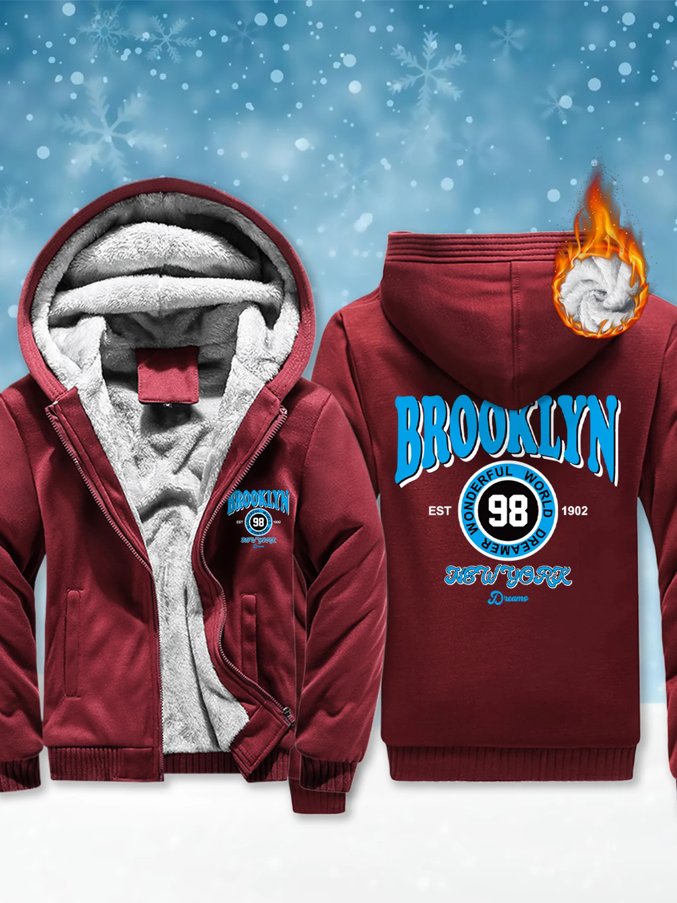 

Brooklyn New York 98 принтов мужская куртка с капюшоном зимние теплые толстовки флисовые тяжелые толстовки модное толстое повседневное пальто