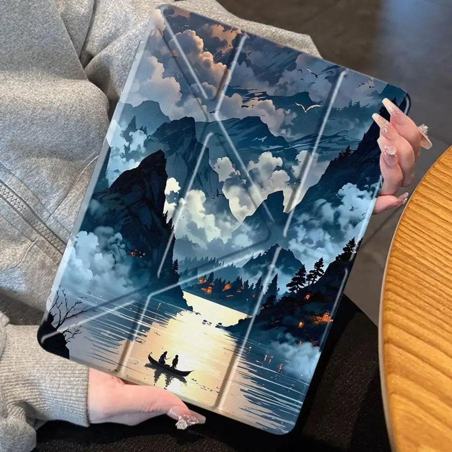 Mountains Waters Art Holder Cover Tablet Case For iPad Pro 2025 Pro 11th 10th 9th 8th 7th 12.9inch Mini 6 7 Air 4 5 M3 M2 M4