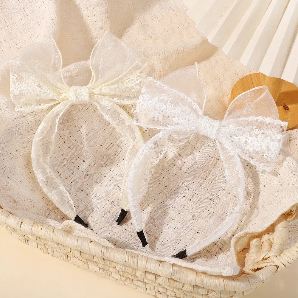 

1pc Cream Lace Big Bow Hairband Women's Girls' Fashion Headband Kids Birthday Hair Accessories Elegant Hair Bands Headwear