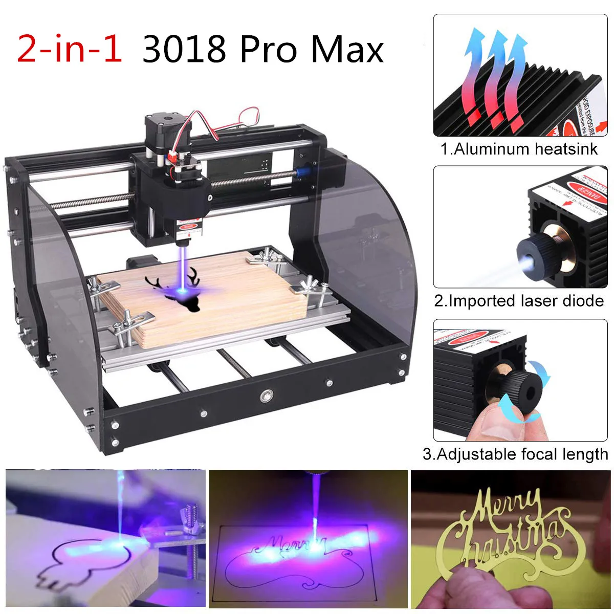 【EU/US Ship】Optional laser tube 3018 PRO Max Laser Engraver Wood CNC Router Machine GRBL ER11 Hobby DIY Engraving Machine