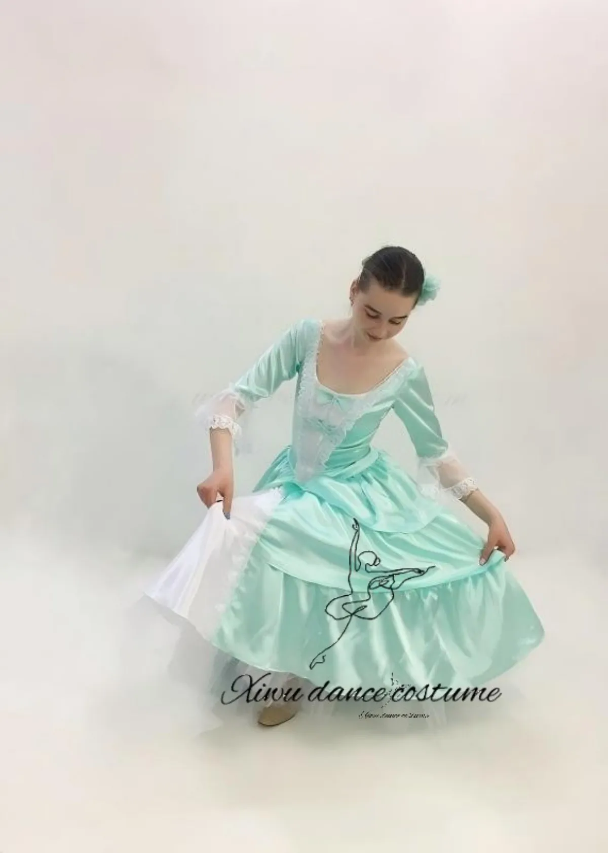 Mint Green Vintage Rococo Style Ballet Performance Dress view 4