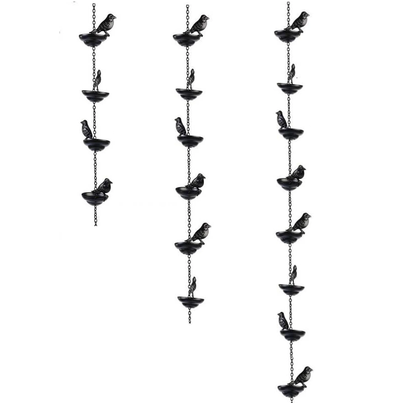 Metal Bird Rain Chain with Decorative Cups Rainwater Catcher with Attached Hanger for Outdoor Garden Patio Home Exterior