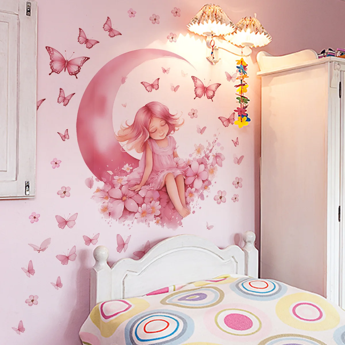 Moon Princess Butterfly Vinyl Child Wall Sticker For Baby Room Decor Wall Art Bedroom Accessories Adhesive Wallpaper Home Decor