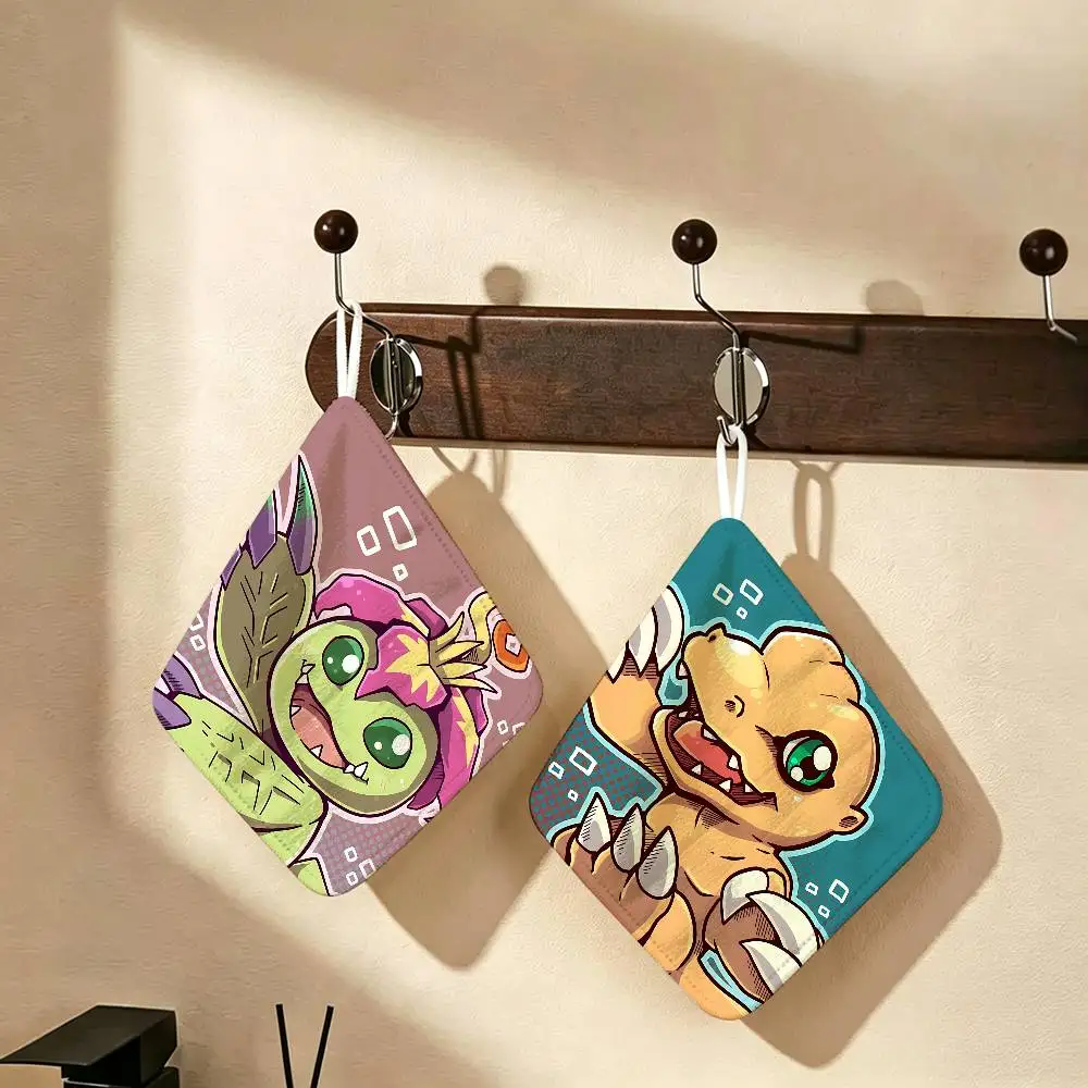 D-DigimonS Retro Anime Hanging Kitchen Towel, Polyester Cotton Fabric, Absorbent Hand Wiping Towel for Home Dormitory