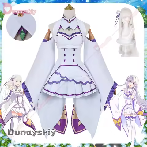 Anime Re Zero Kara Hajimeru Isekai Seikatsu Emilia Cosplay Costumes Women Dress With Headdress For Halloween Party Lolita Cos