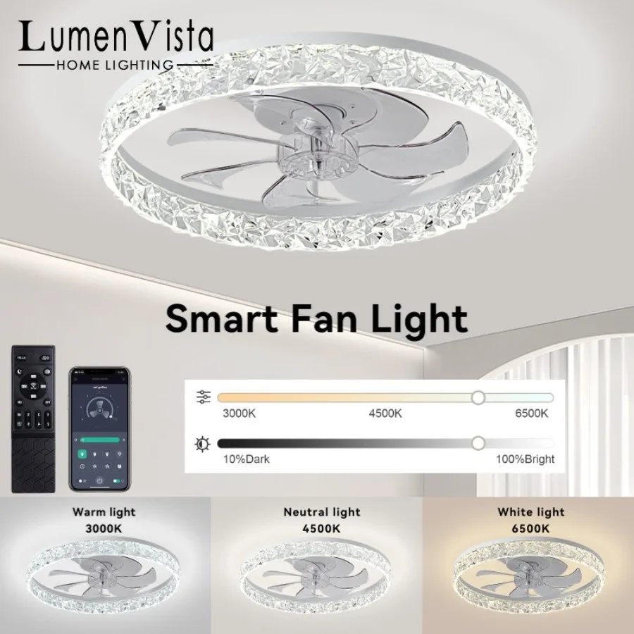 

Modern LED Ceiling Fan Light Smart APP Remote Control Dimmable Lighting Living Room Bedroom Silent Home Embedded Ceiling Fans