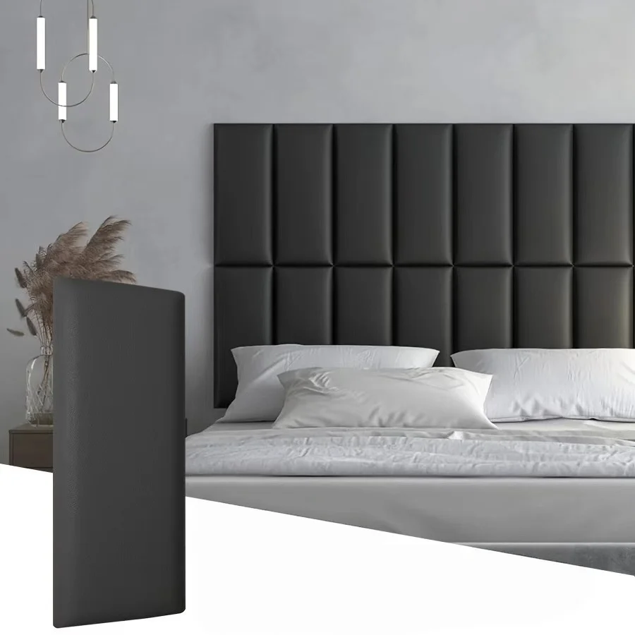 Self Adhesive Upholstered Wall Panel Headboard Peel Stick Leather Soft Cushion Anti-collision 3D Wall Sticker DIY Bedroom Decor