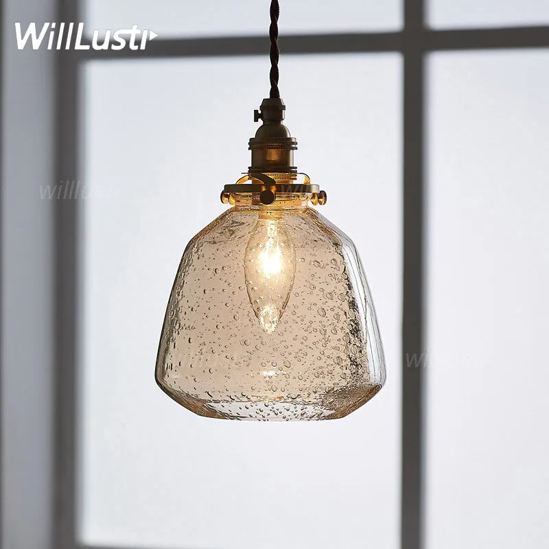 

Retro Bubble Glass Pendant Lamp Clear Amber Hanging Light Hotel Cafe Balcony Porch Aisle Brass Suspension Ceiling Chandelier