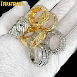 New Gold Silver Color Hip Hop Rectangle 5A Zircon Men Ring Famous Brand Iced Out Micro Pave Cz Heart Big Size Rings Jewelry