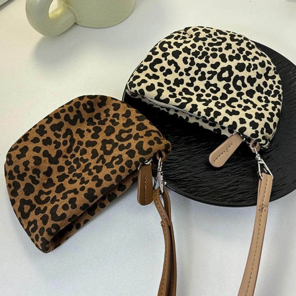 Camurça leopardo impressão pendurado pescoço saco y2k bolsa moeda com cordão titular do cartão estilo coreano mini saco de armazenamento meninas