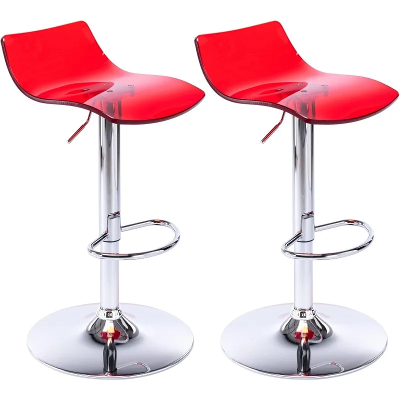 Transparent Swivel Adjustable Airlift Barstools with Low Back, Counter Height Bar Chai