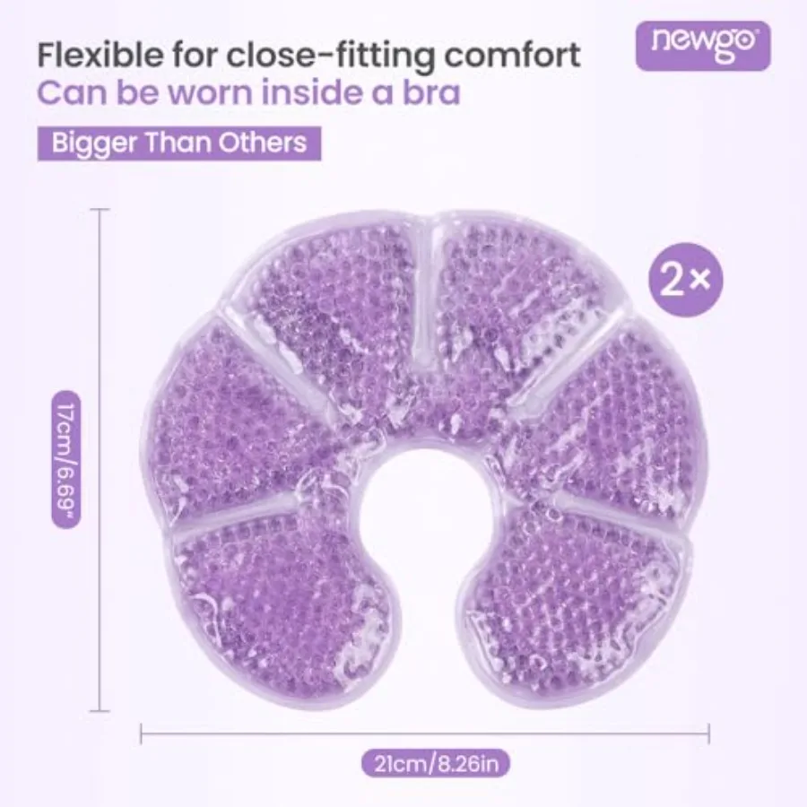 NEWGO Breast Ice Pack 2 Pack Gel Ice Pack for Breast Surgery, Reusable Nursing Ice Pack Hot or Cold Therapy Breast Pad for Brea