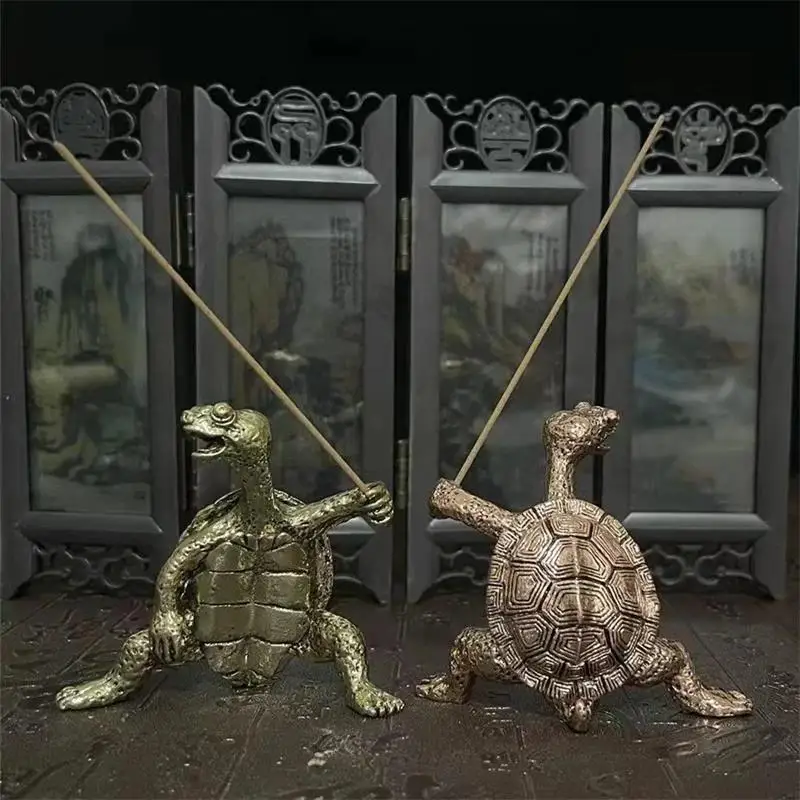 Antique Copper Kung Fu God Turtle Line Censer Creative Incense Holder Home Room Funny Line Incense Tea Table Decoration supplies