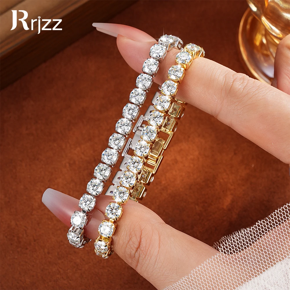 Rrjzz 3mm/4mm/5mm D-Color Full Moissanite Tennis Bracelet 15cm/16cm/17cm/18cm/19cm Women Eternal Charm Bracelets Jewelry Gifts