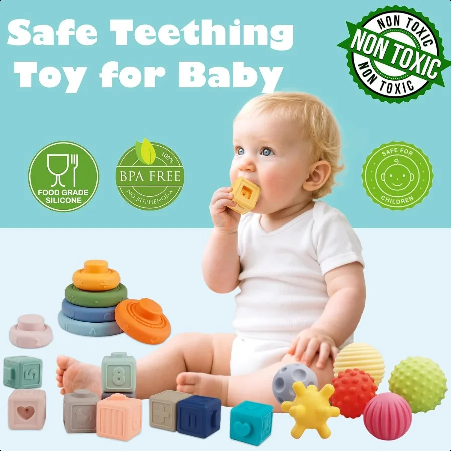 Montori Toys Soft Stacking Building Blocks Rings Balls Sets 3 in 1 Baby Toys Bundle for Babies 612 Months Sensory for Toddlers
