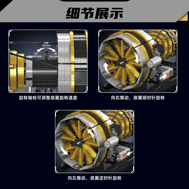 Kit modelo de motor de turbina de avión mecánico, 2256 Uds., montaje creativo, bloques de construcción educativos